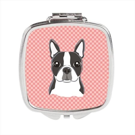 Carolines Treasures Carolines Treasures BB1203SCM Checkerboard Pink Boston Terrier Compact Mirror; 2.75 x 3 x .3 In. BB1203SCM